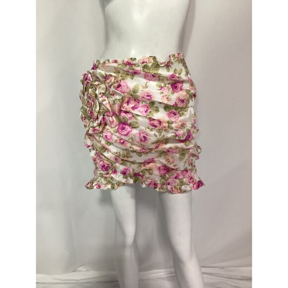 For Love & Lemons 'Milani' White Taffeta Rosette Mini Skirt Size M - Picture 2 of 4